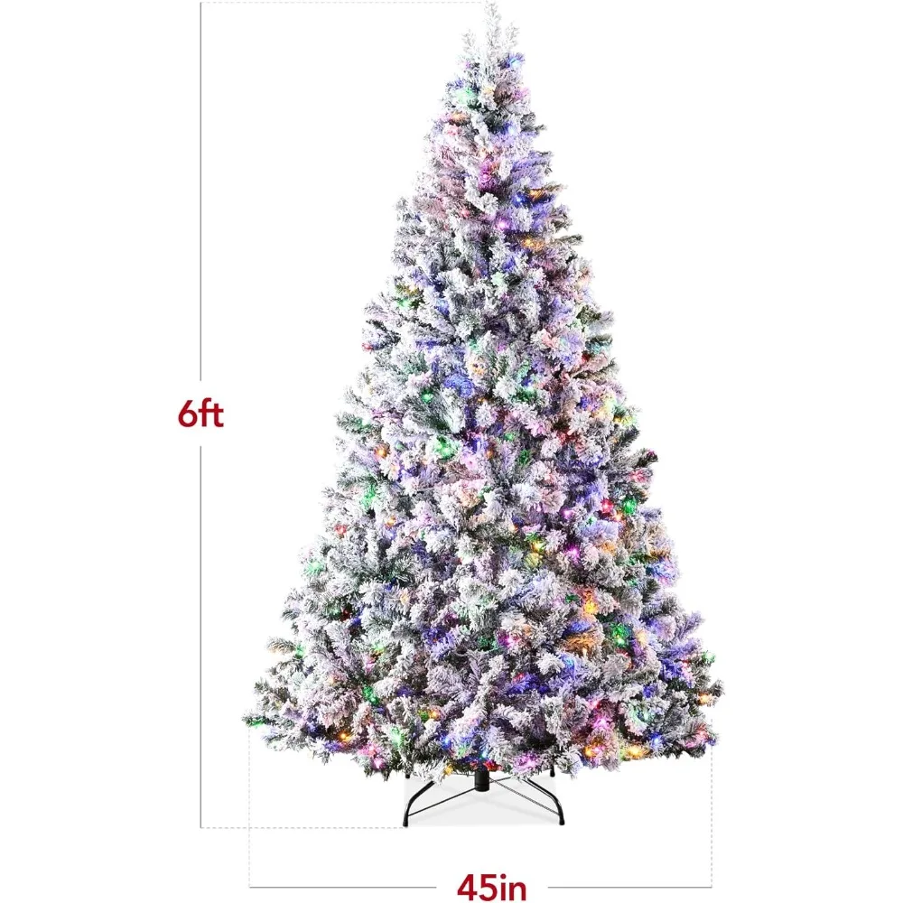 6ft Snowy Flocked Pine Artificial Christmas Tree with Dual Color LED Lights, Full