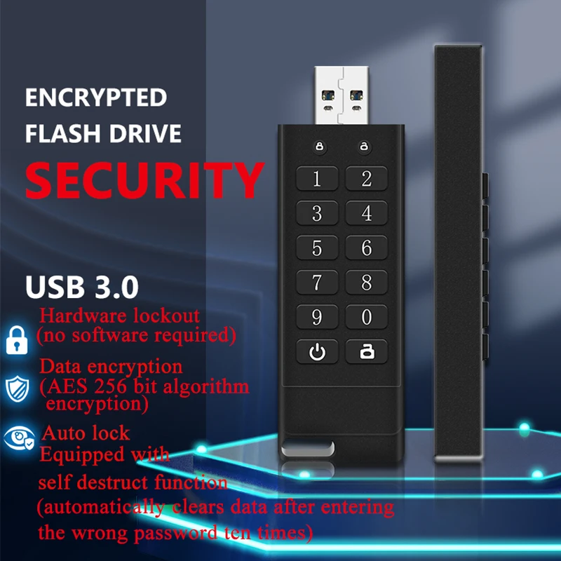 Goldenfeldt USB 3.0 encrypted and secure USB flash drive emphasizes privacy and security, with peace of mind for 32GB, 64GB, 128