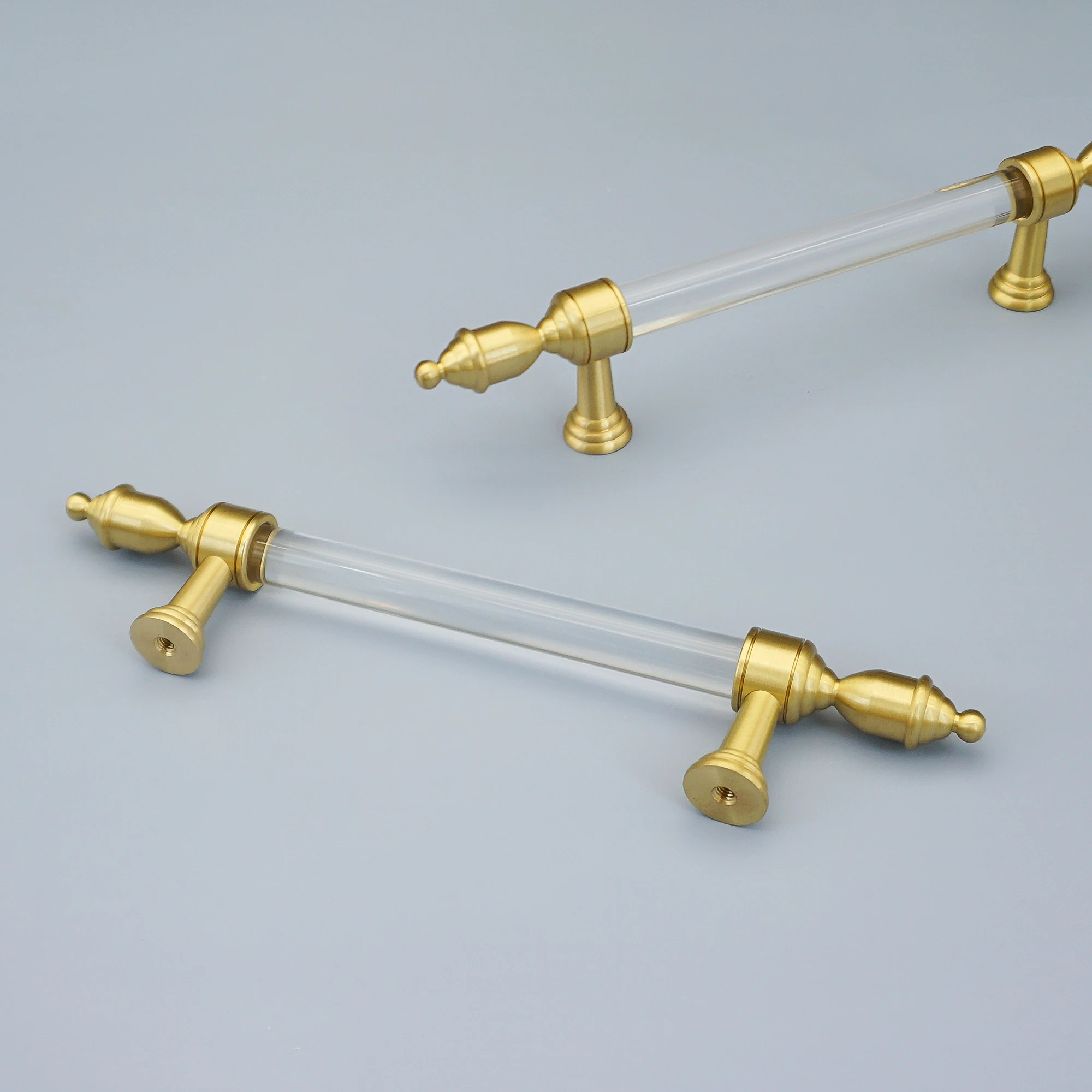 Transparent Acrylic with Brass Cabinet Handles T Bar Drawer Knobs Modern Simple Wardrobe Cupboard Pulls Furniture Hardware 1 PC