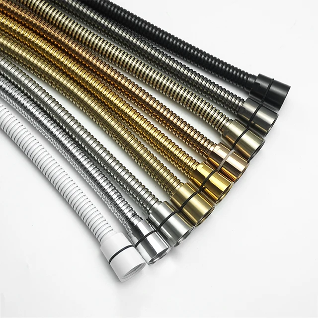 Wysokiej jakości czarno-biały wąż prysznicowy Armatura łazienkowa Rura wannowa ze stali nierdzewnej 150CM Rura wodna Chrom Burshed Gold Grey Bronze