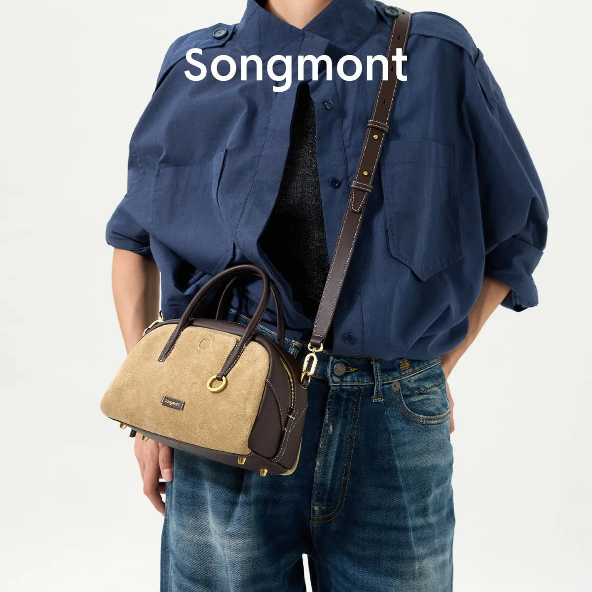 

Songmont Tracing Mini Bowling Bag, Suede Lightweight Handbag Convertible Crossbody Purse