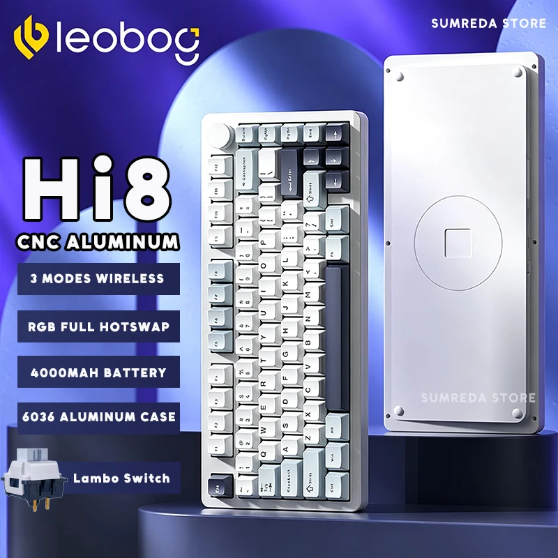 LEOBOG HI8 Wireless Gaming Aluminum Mechanical Keyboard 75% Layout 80 Keys Gasket Bluetooth 2.4G Wired RGB Hotswap Game Keyboard