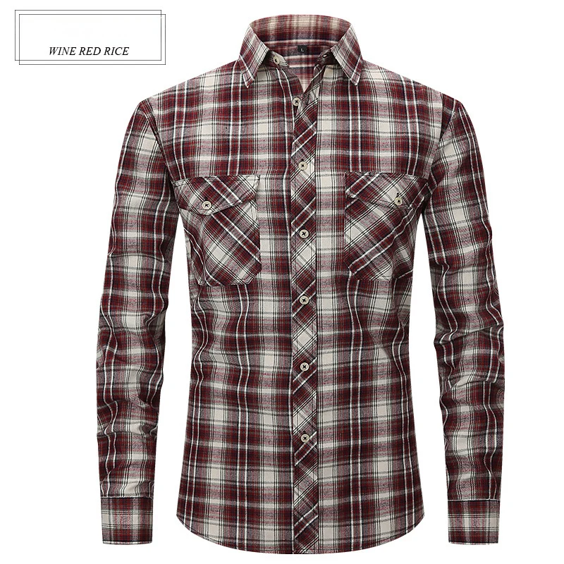 

Men Retro Flannel Plaid Shirt Four Seasons Classic Single Breasted Long Sleeve Shirts Man Muti-Color Trend Slim Bottoming Shirts