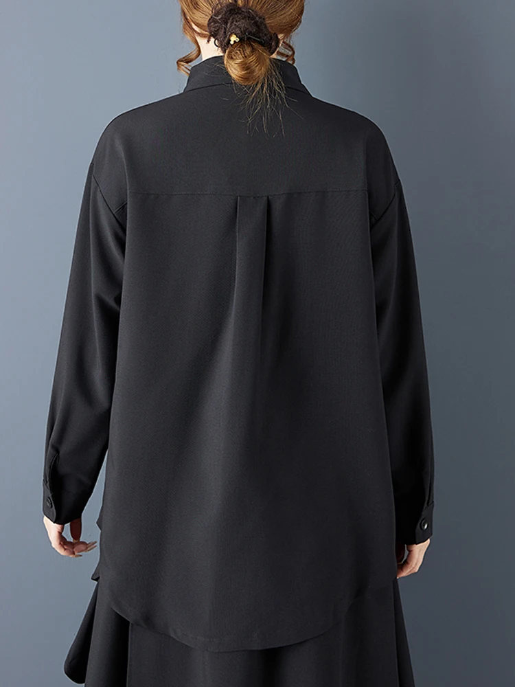 

NYFS Women's Black Irregular Single-Breasted Shirt Autumn Fashion Loose plus Size Top with Long Sleeves for 2025
