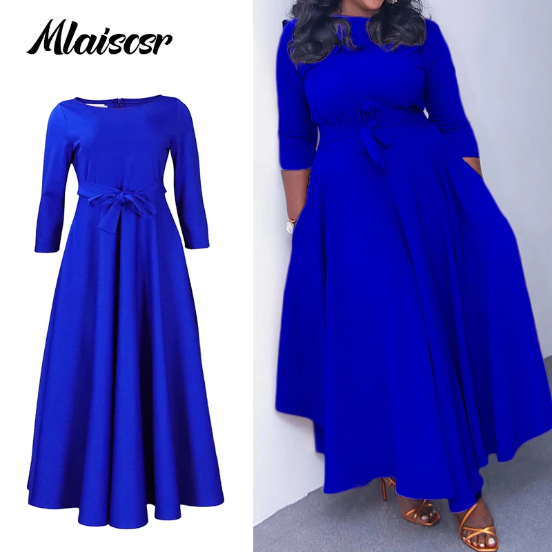 Mlaiscsr Elegant Evening Party Dresses Women O Neck Full Sleeve Sashes Pleated Fashion Office Female Birthday Dinner Vestidos