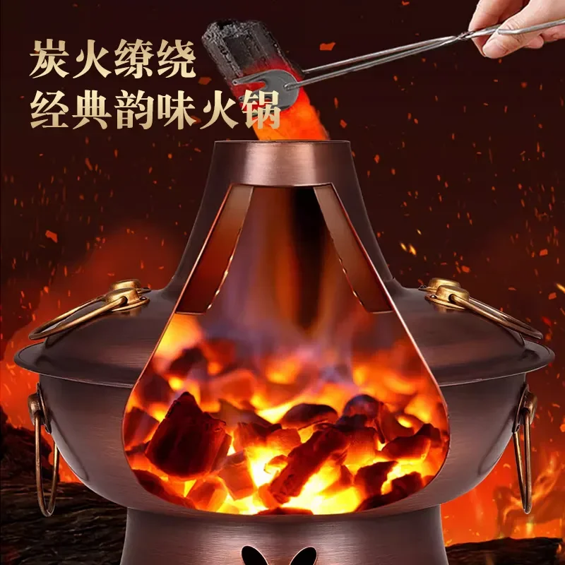 Vintage Electric Copper Hot Pot Dual Use Shabu Shabu Cooker for Home and Restaurant Clear Soup Mandarin Pot Pure Copper