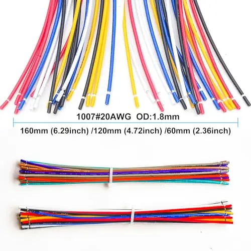 20AWG spleciony drut połączeniowy 200 szt. 20 ocynowany drut miedziany PVC, 60/120/160mm wydłużony 1007awm styl (OD: 1.60mm) 300V