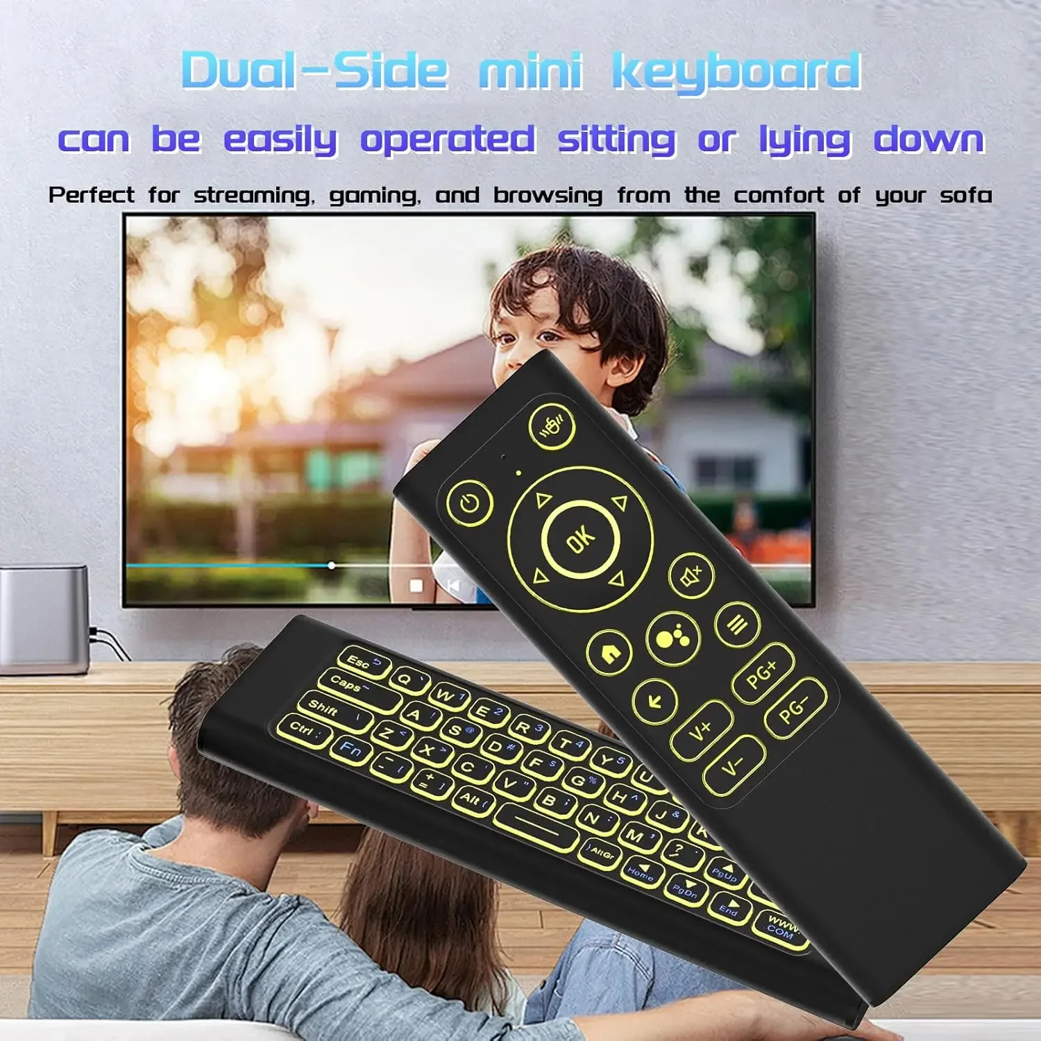 Mini clavier sans fil Air Mouse à distance : mode Bluetooth et 2.4G, rétroéclairé, alliage d'aluminium rechargeable pour PC/ordinateur portable/Android TV Box