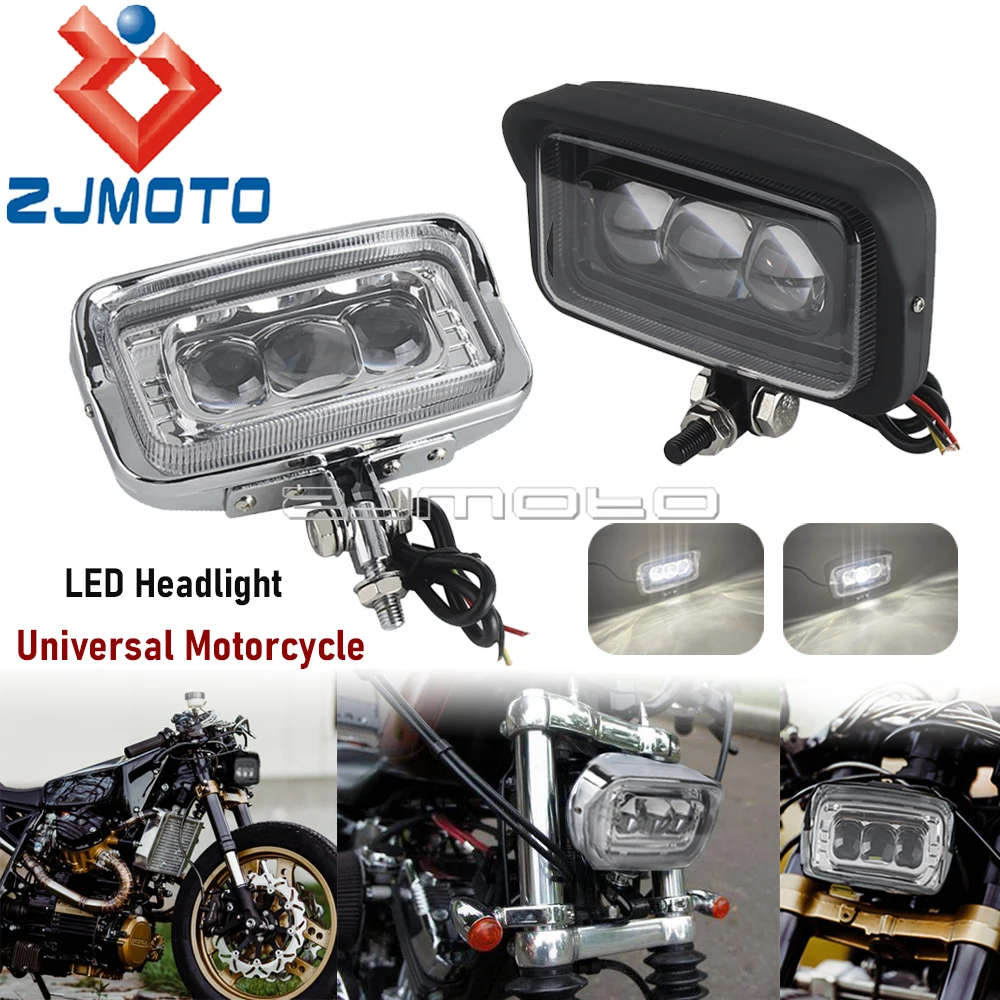 Universal Motorcycle Retro Rectangle Headlight For Harley Touring Bobber Cafe Racer Suzuki Custom Hi/Lo Beam Square Front Lamp