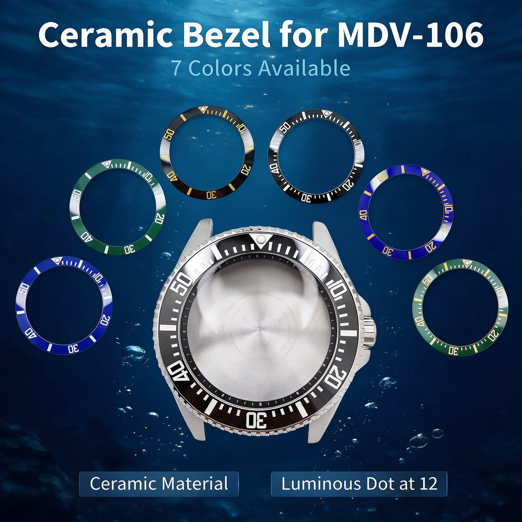 Pièces de modification d'insert de lunette en céramique MDV106 pour montre de plongée Casio MDV-106, 12 heures, Duro/Marlin, 41x32.8mm, accessoires d'insertion de mise à niveau