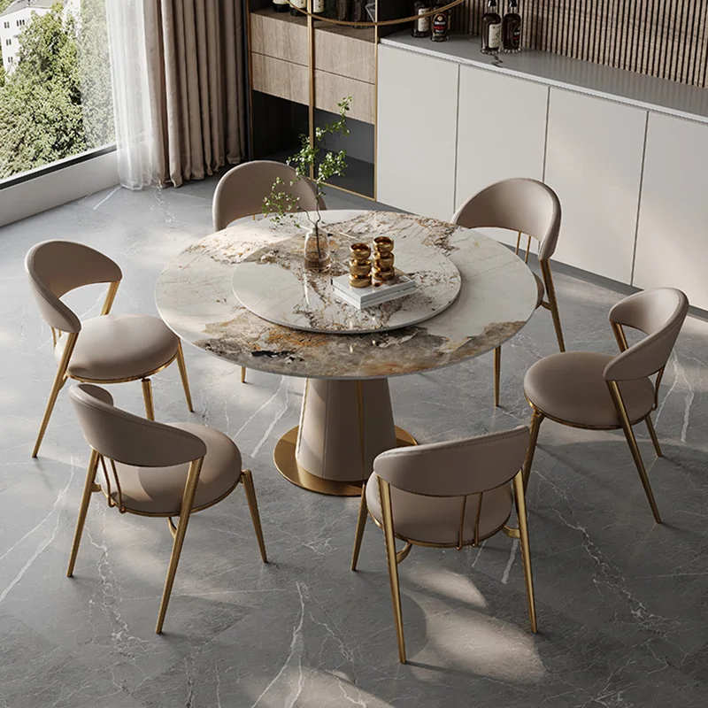 

Multifunctional Luxury Dining Table Nordic Turntables Waterproof Round Dining Table 6 People Mesas De Jantar Home Decoration