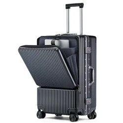 New Suitcase Aluminum Frame Business Boarding Luggage with USB Charging Front Opening Universal Wheels Trolley Case