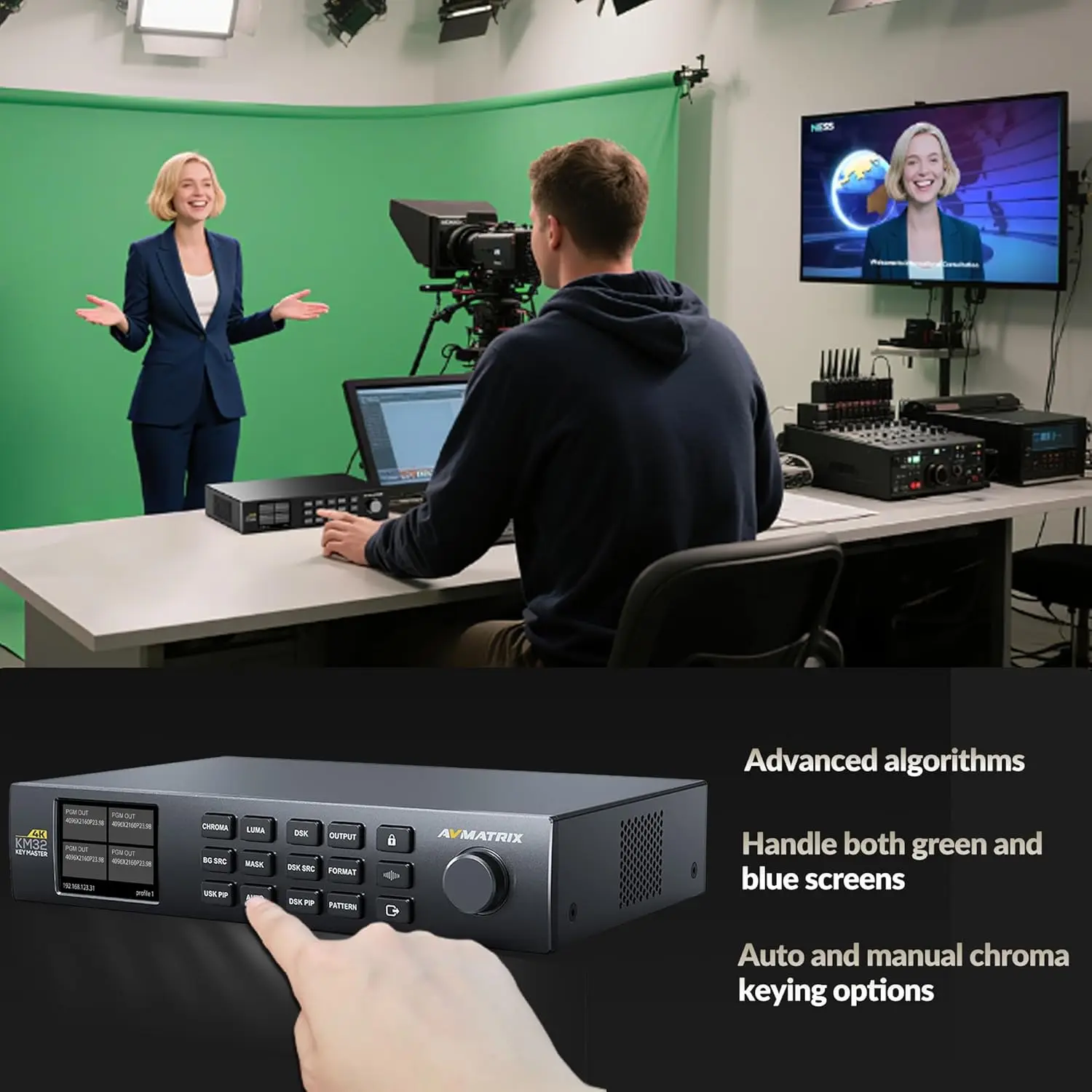 Professional 4K HDMI Chroma Key Master Real-time Hardware Video Compositor for Live Streaming Virtual Studio Production