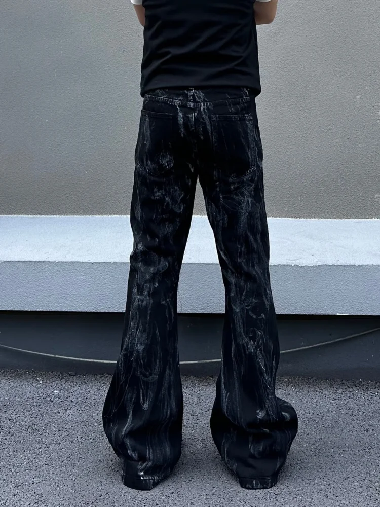 2026 American Retro Y2K Style Wing Embroidery Washed Black Baggy Flared Jeans Pants For Men Clothing Long Trousers Moda Hombre