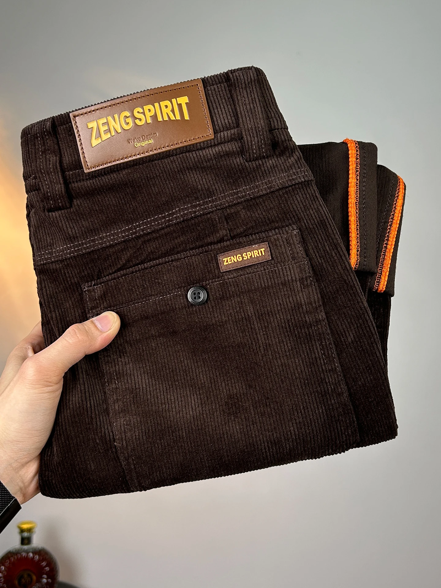 

Thiened Corduroy Men's Casual Pants Spring Autumn New Sle Warm Slim Straight Busin West Pants Windproof Casual Cotton ...