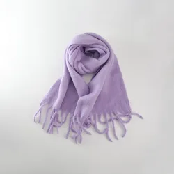 Women Winter Versatile Soft Solid Color Imitation Cashmere Tassel Scarves Female Fashion Extended Warmth Thickened Shawl Scarves