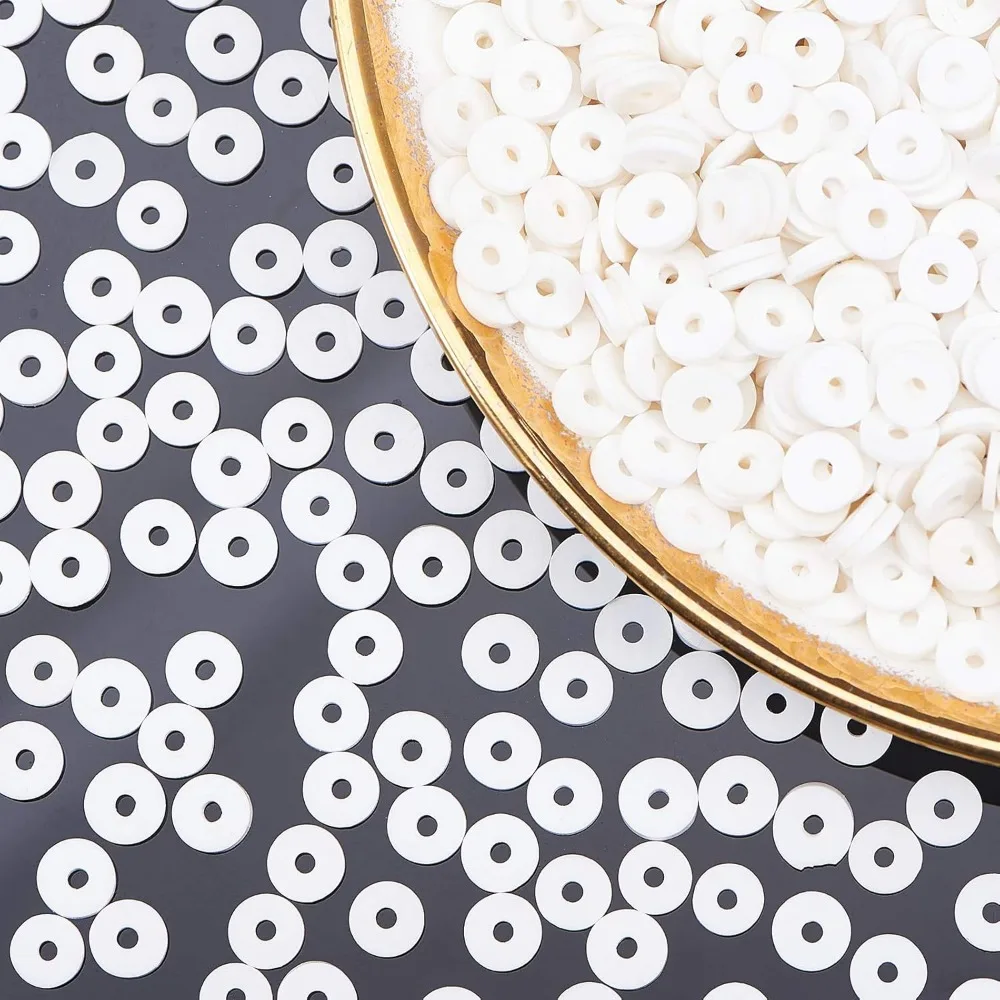 3000pcs White Heishi Clay Beads 6mm Vinyl Disc Beads Flat Round Polymer Clay Beads for Jewelry Making Summer Decor 2mm Hole