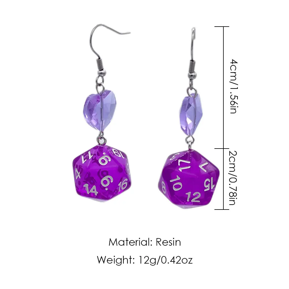 5 Colors DnD D20 Resin Dice Love Heart Drop Earrings for Women Y2K Vintage Dungeons and Dragons Game Long Dangle Earrings