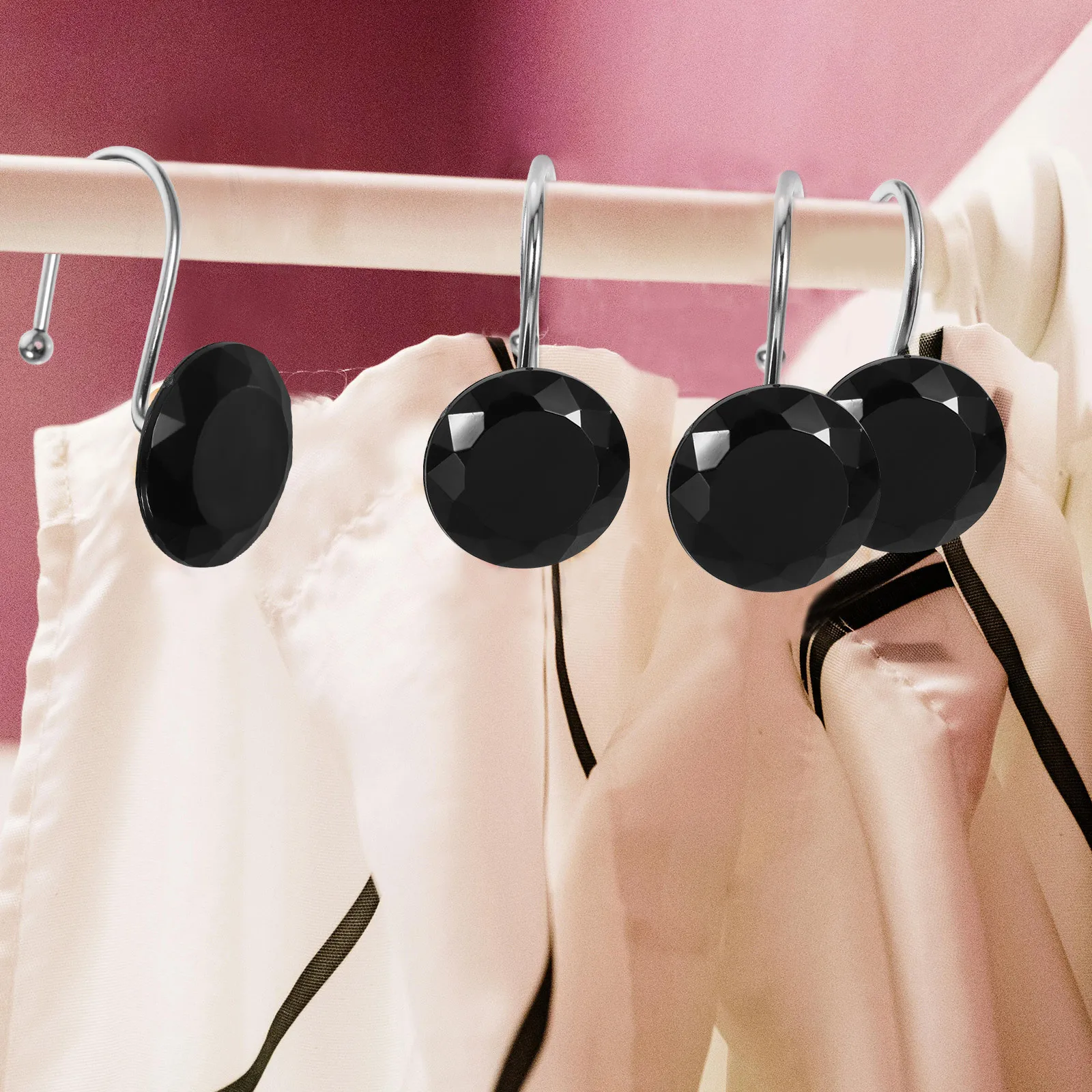 

12Pcs Acrylic Metal Shower Curtain Hooks Rings Heavy Duty Smooth Glide Curtain Rod Hangers Decorative Hooks for Bathroom