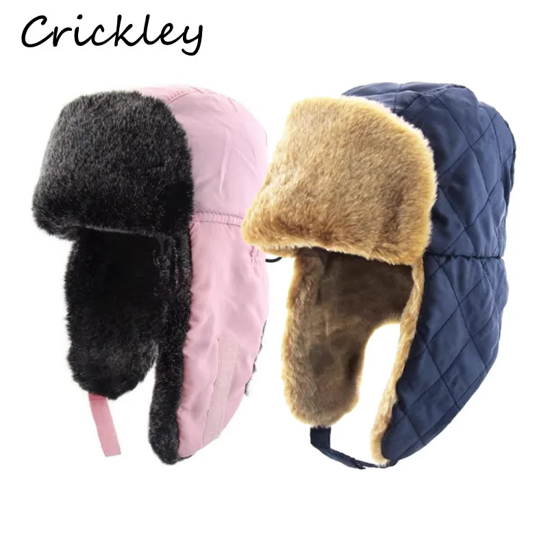 Winter Solid Children Hats Warm Plush Ushanka Caps For Boys Girls Windproof Ear Flap Muff Soft Kids Skiing Hats