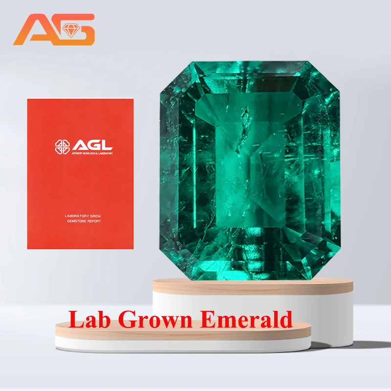 Top Lab Grown Emerald Gemstone Emerald Cut Synthetic Colombian Emerald Stone with AGL Certificate, Clean / Inclusions