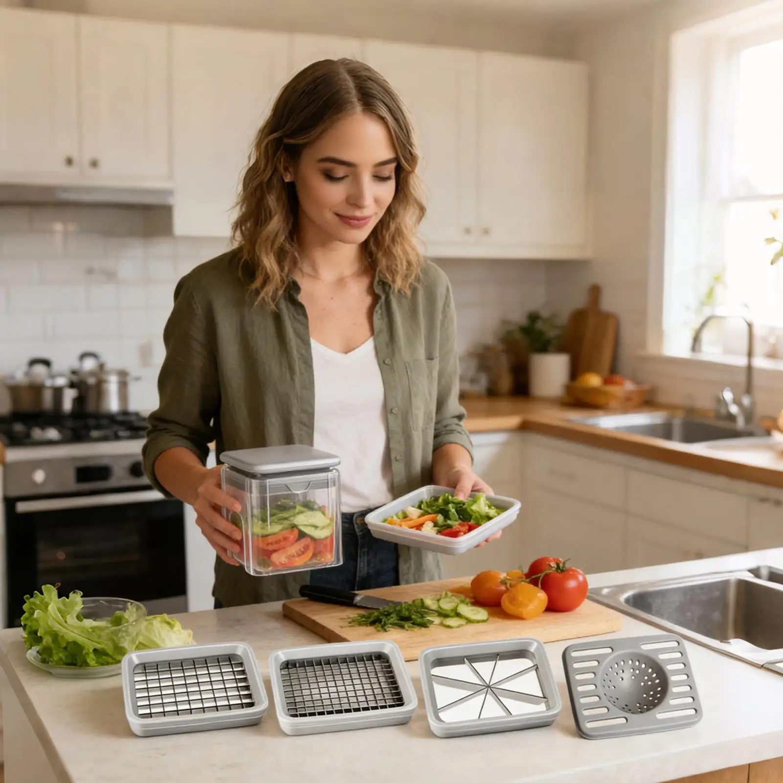 

Vegetable Chopper 4-in-1 Multifunctional Manual Kitchen Supplies With Container Chopper Vegetable Cutter For Ginger Onion Carrot