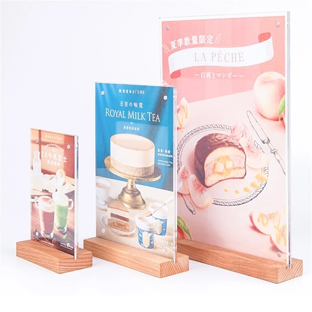 A6 Magnetic Acrylic Sign Holder Acrylic T Shape Table Top Display Stand, Double Sided Sign Holder Restaurants Menu Ad Frame