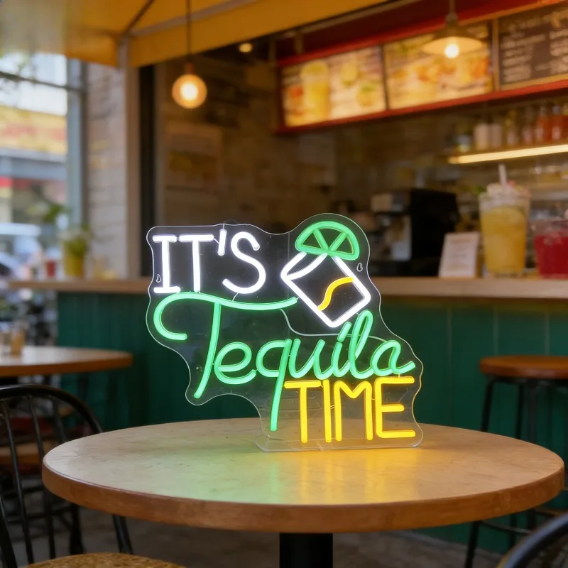 IT'S Tequila TIME LED Neon Sign Tequila Cocktail Bar Decor for Home Party Birthday Wedding Colorful Lighting Wall Art