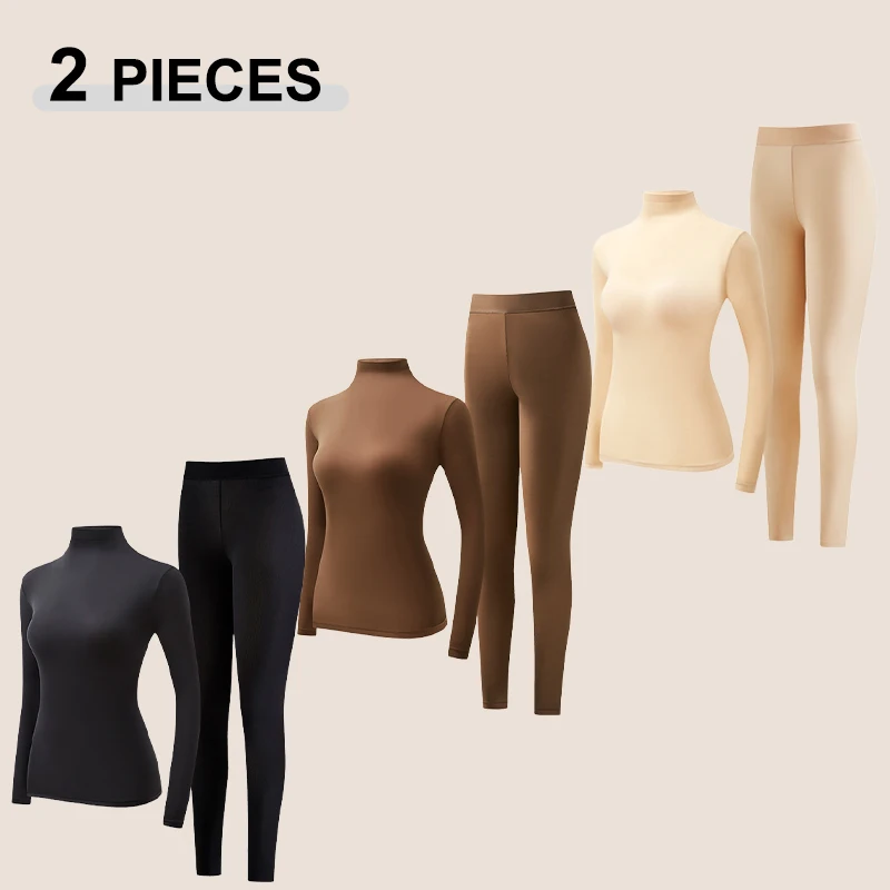 1 Sets Autumn Winter Stacked Collar High Collar Beauty Skin Clothes Women Close-fitting Warm Long Sleeved Elastic Base Layer Set