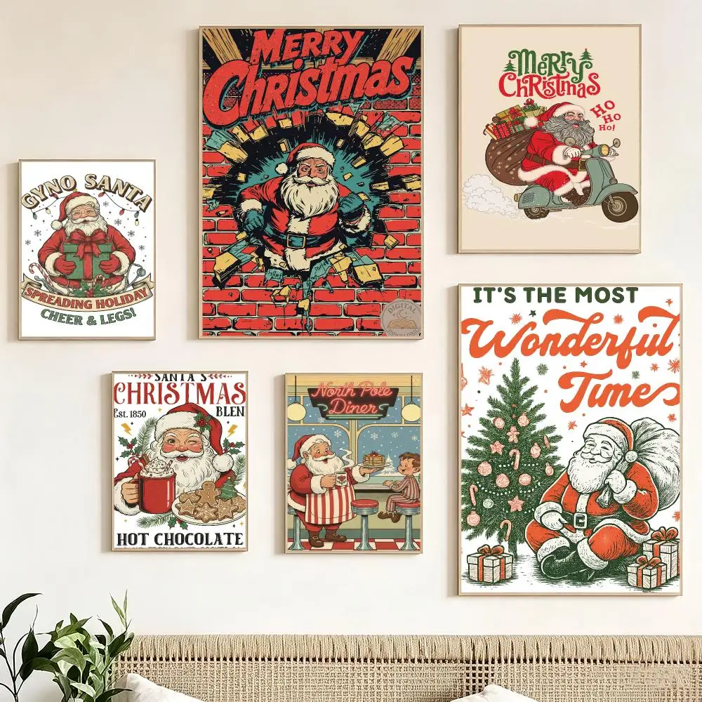 Merch Santa Claus and Christmas Poster Pegatina artistica HD autoadhesiva impermeable para salon dormitorio