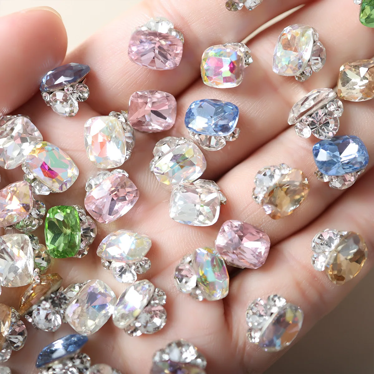 Oreiller empilé translucide scintillant K9, 10 pièces, poils rectangulaires, diamants, cristal, strass pour ongles, décorations de bijoux, breloques de manucure