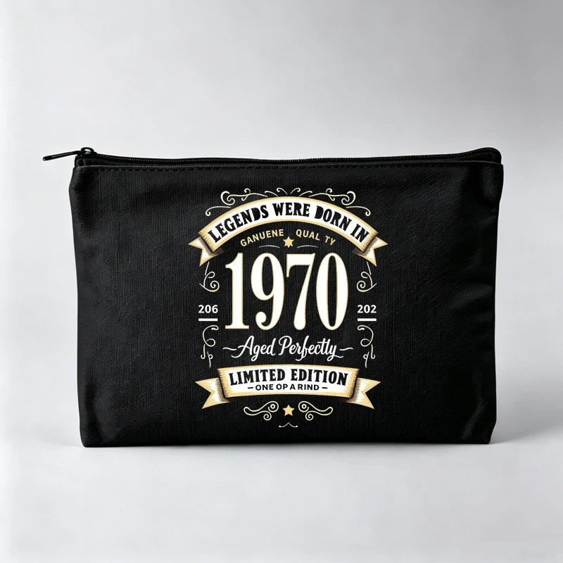 Women's Typography Print Makeup Bag, Vintage Style Cosmetic Storage Pouch for Daily Use