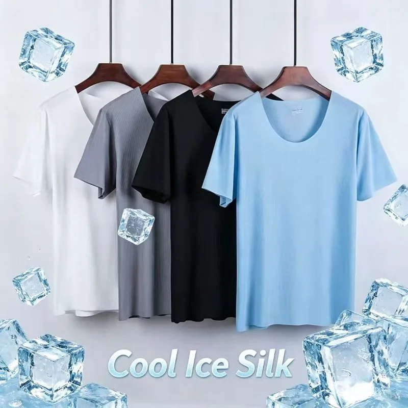 Men's Plus Size Ice Silk Short sleeved T-shirt Men's Summer Loose Mesh T-shirt Top Breathable Clothes