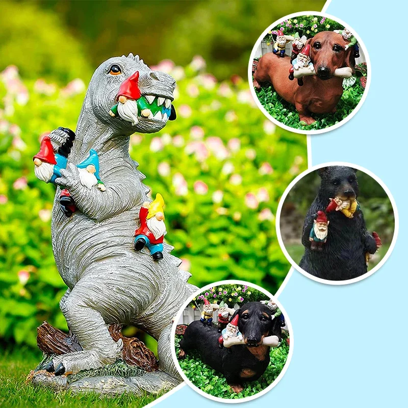 Garden Gnome Statues Outdoor Decor Dachshund Eating Gnomes Garden Ornaments Handicraft Flower Pot Accessories Home Garden Decor