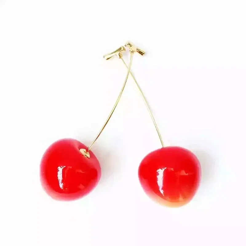 Delysia King Women's Sweet Style Personality Earrings Long Cute Red Cherry Dangler Gift for Friend