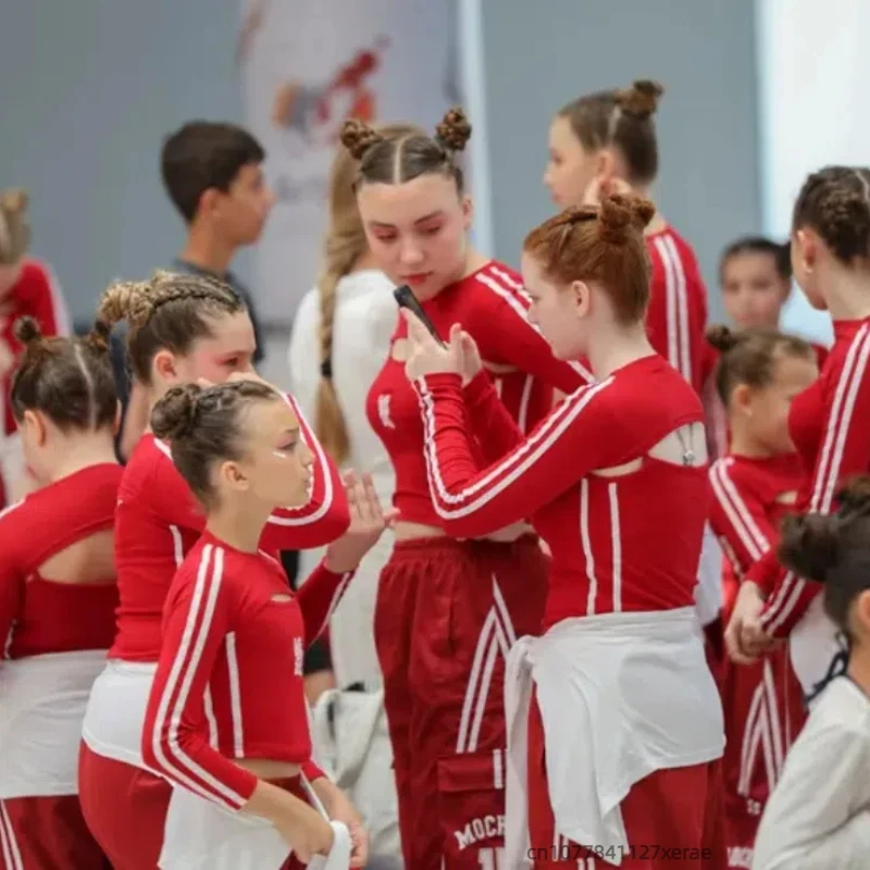 Costume da ballo jazz rosso per ragazza, set da ballo di strada per gruppo di ragazze per bambini, top jazz per ragazza per bambini, abito da spettacolo, abito alla moda