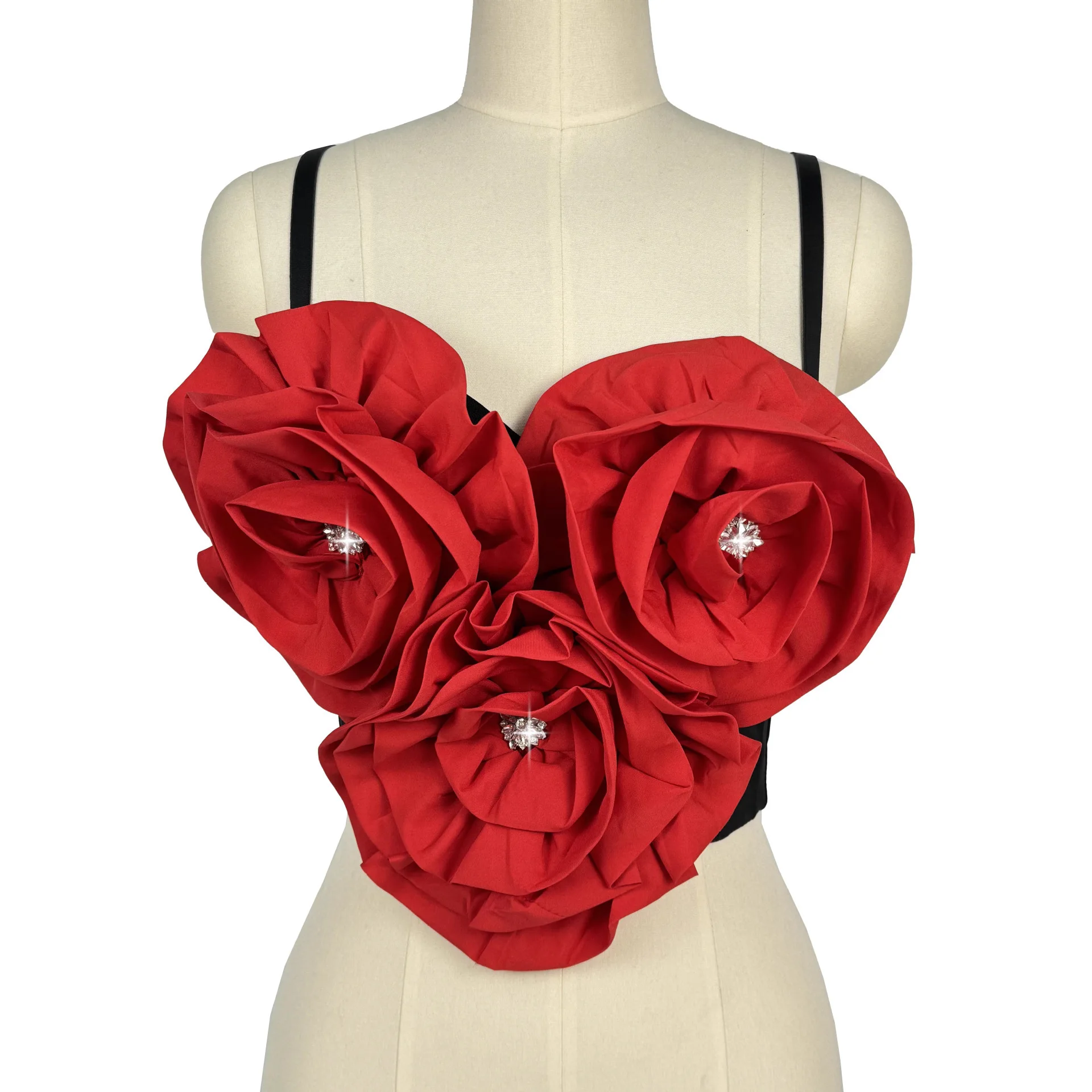 

Женский топ-бретелька с объемным цветочным принтом по индивидуальному заказу и ромбовидным корсетом для вечеринок в сочетании с облегающим жилетом и сексуальным бюстгальтером