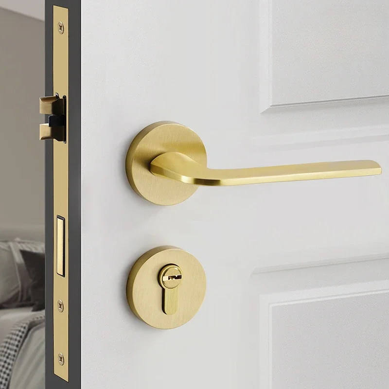 

Inside the door, the bedroom brass silent door lock room modern split door lock Nordic simple gold solid wood