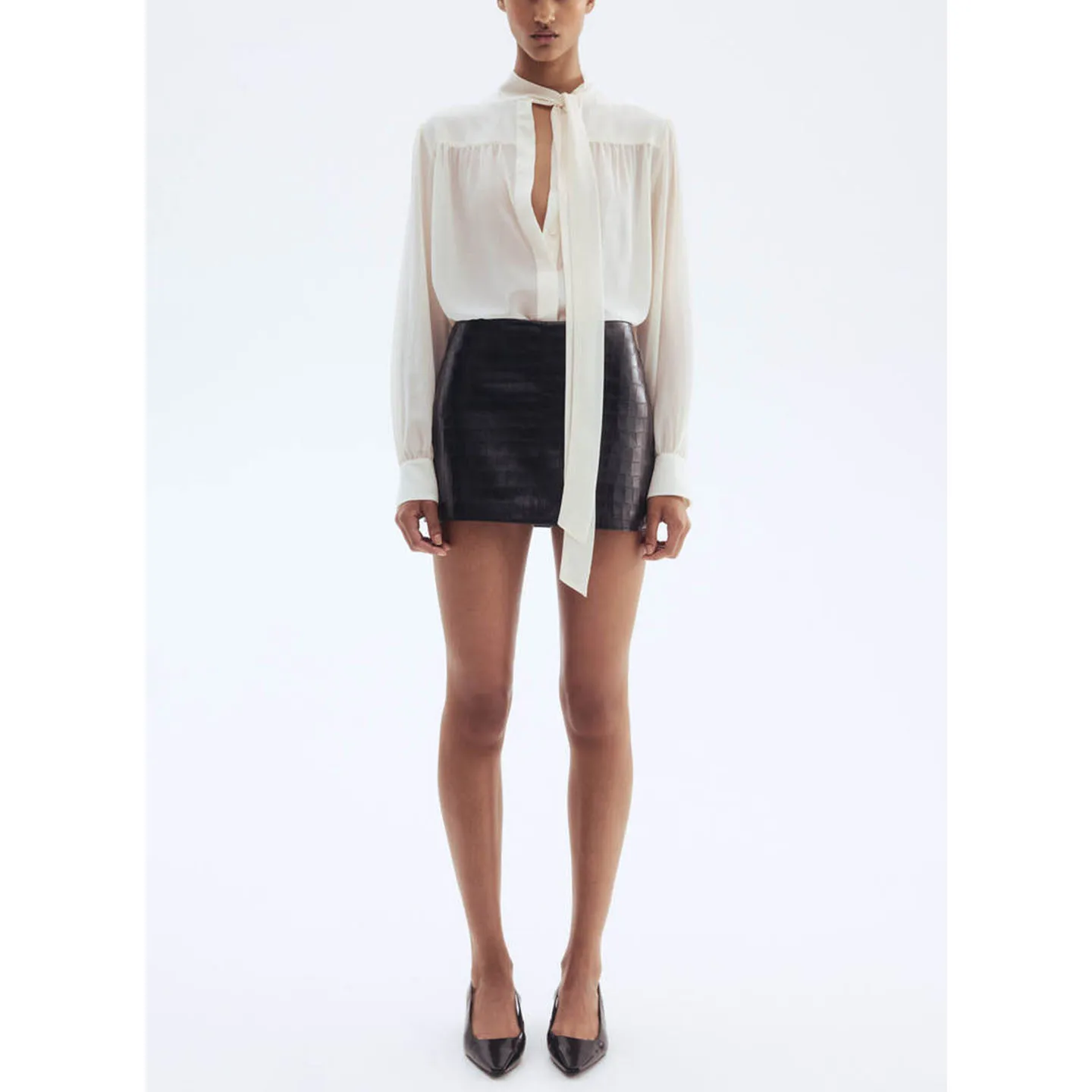 Outono novo feminino longo Sve Faion casual versátil gola com nó lanterna Sve chiffon top respiração amiga da pele...