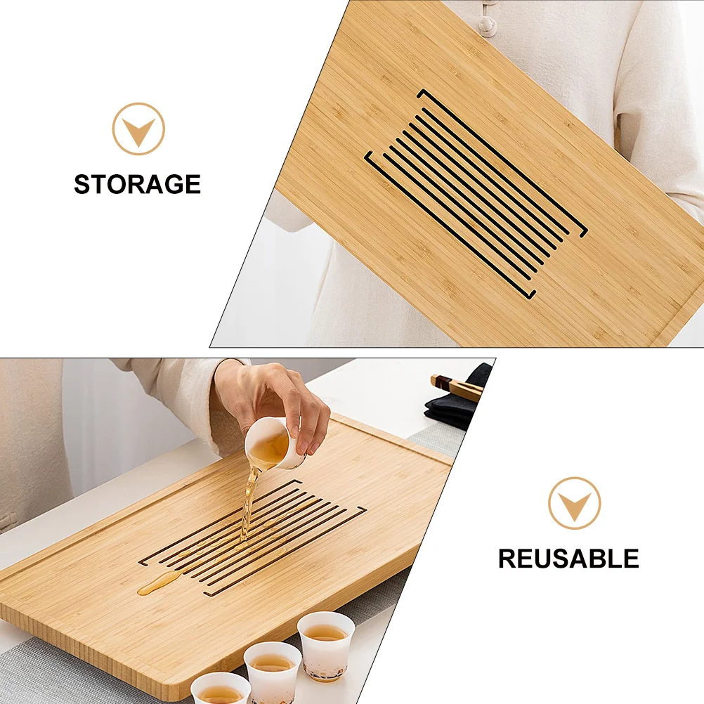 

1pc Bamboo Tea Draining Tray Thickened Multifunctional Kitchen Storage Plate For Cups Bowls Fruits Vegetables Drain Tray
