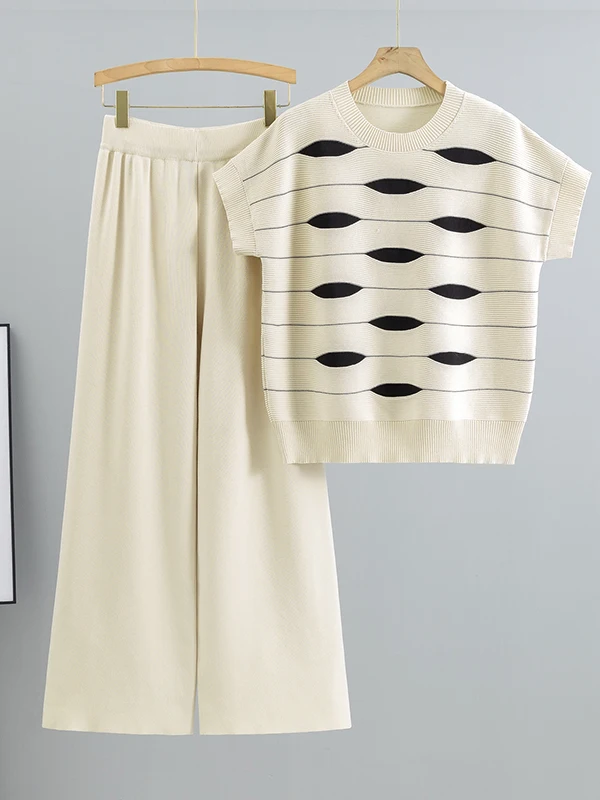 Ele Women's Spring Summer 2025 Lazy Stripe Knitwear Faion Personali High-End Feeling Two-Piece Set Viscose Fabric
