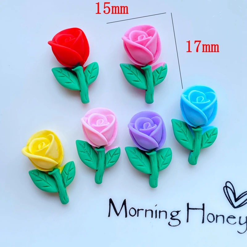 12Pcs New Cute Mini Cartoon Rose / Flower Flat Back Resin Cabochons Hairpin DIY Jewelry Craft Decoration Accessories