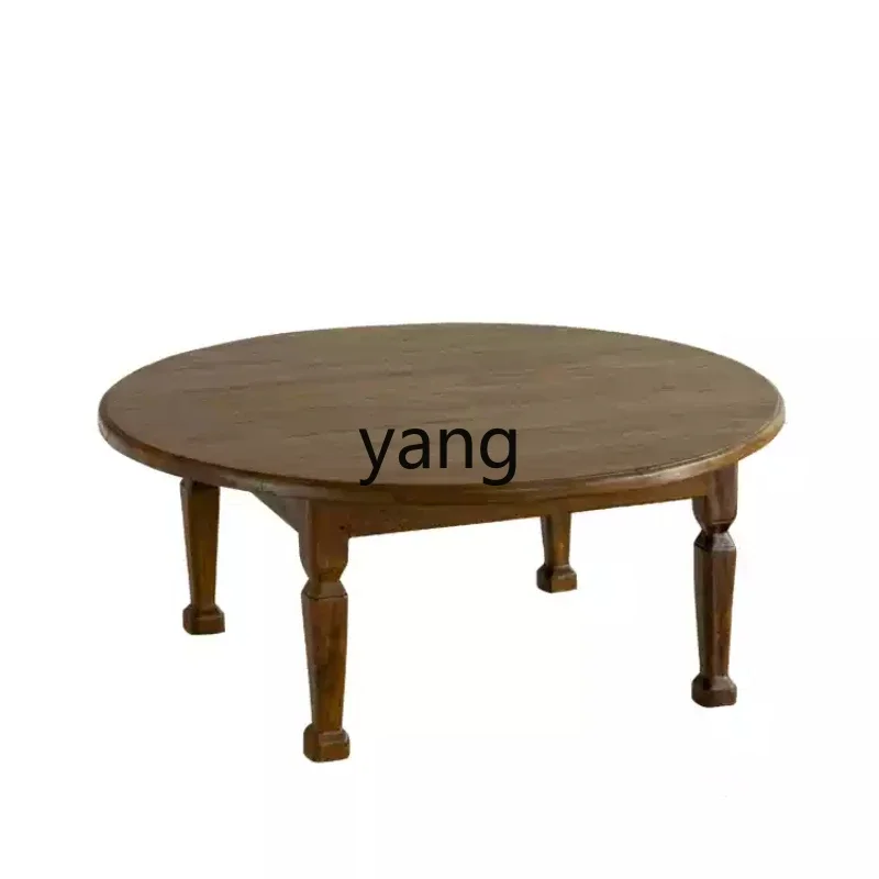 Yjq coffee table wabi sabi medieval retro style all solid wood round designer living room tea table