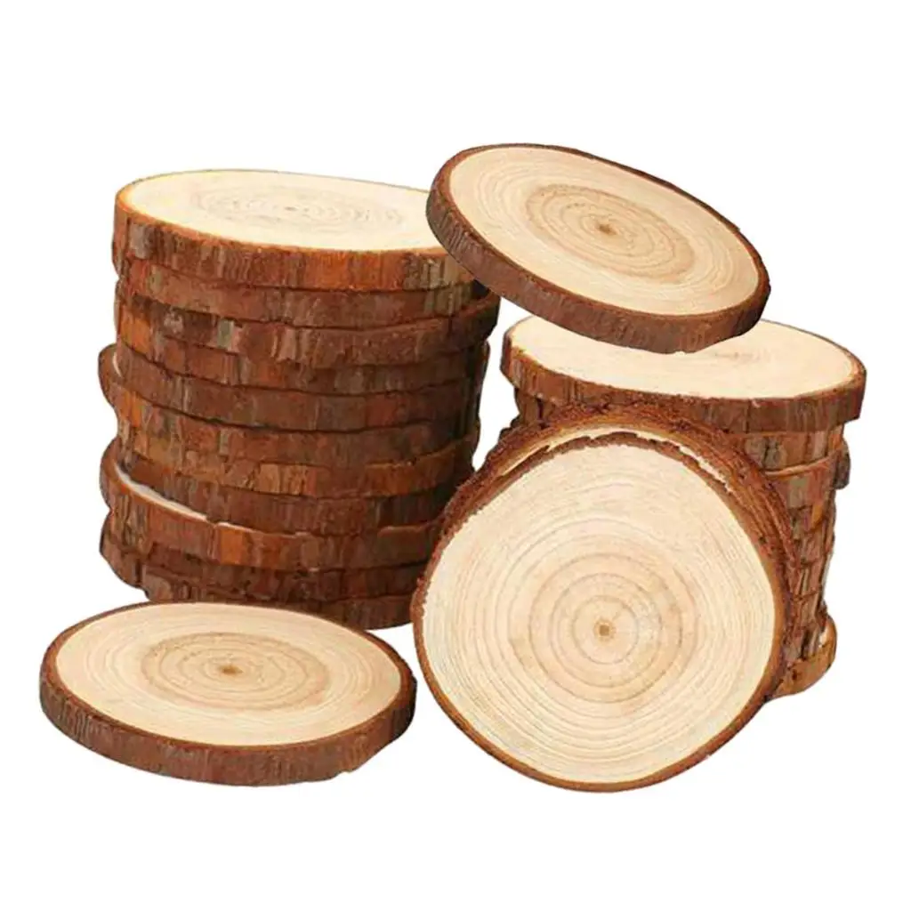 

Round Wooden Cup Mat Natural Wood Piece Slices DIY Craft Coaster Set for Home Wall Decor Art