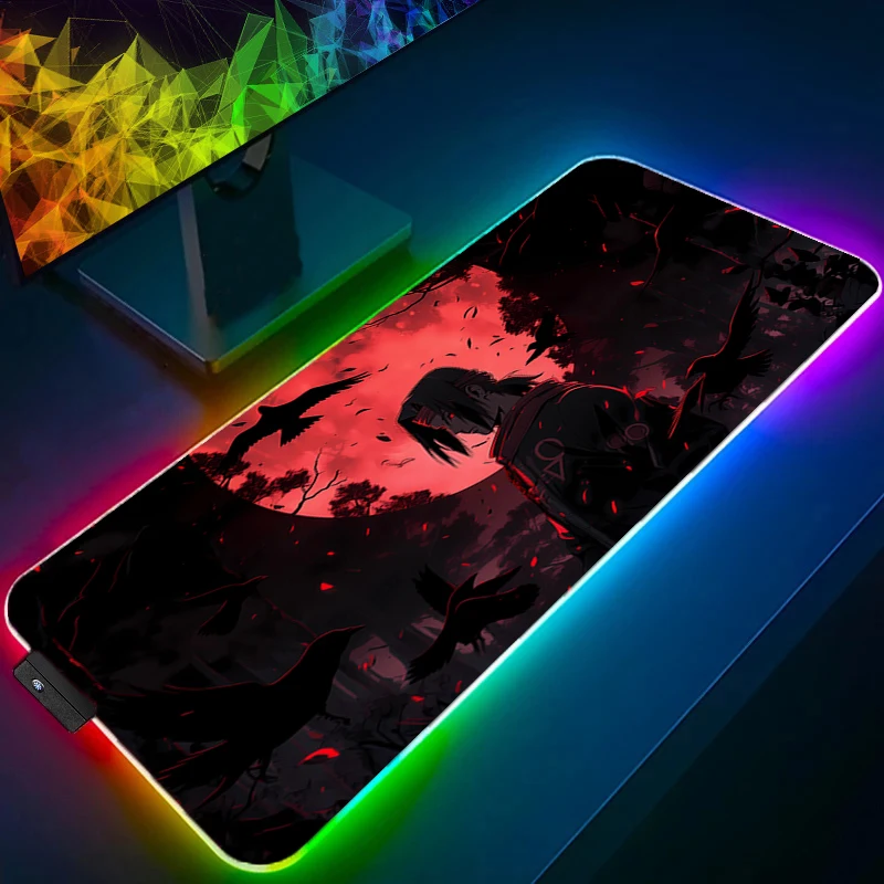 

LED Mouse Pad N-naruto Itachi Uchiha Gamer Large 90x40 Tablet Varmilo Keyboard Carpet Backlight Gaming Accessories RGB Mousepad