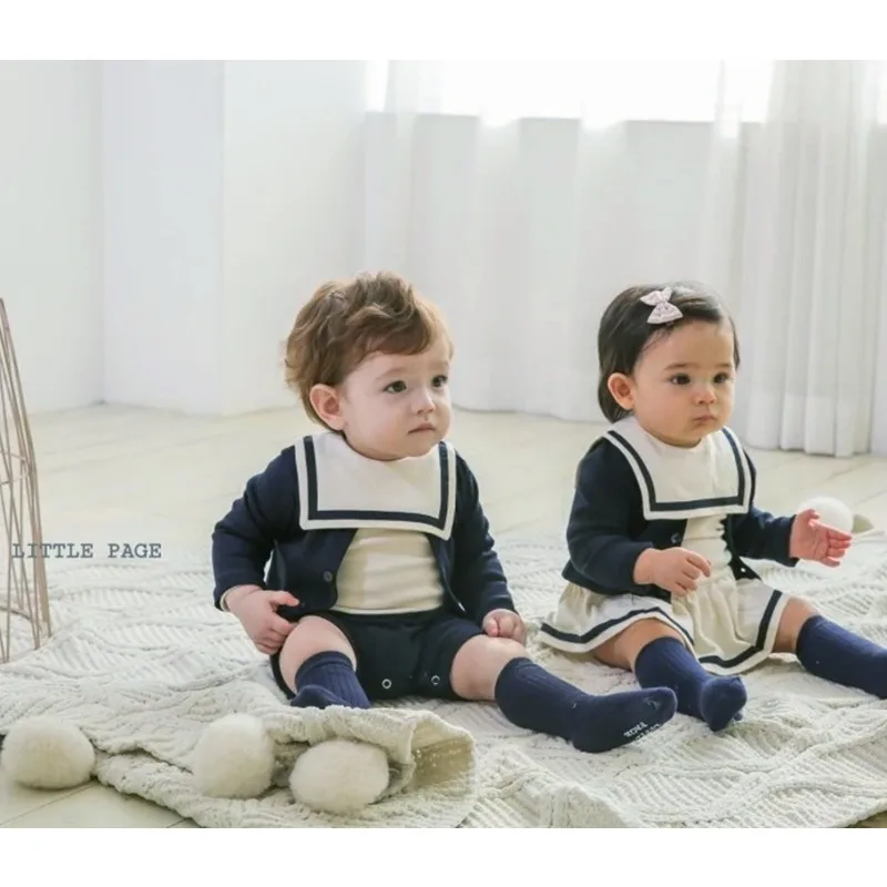 Newborn Baby Brother and Sister Matching Clothes Twin Clothes Boy and Girl Baby Boy Romper Girl Bodysuits Dress Onesie Overalls