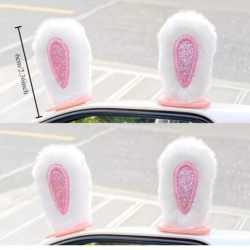 1 Pair Plush Rabbit Ears Car Rearview Mirror Ornament, Cute Automotive Charm, Universal Car Decor Accessories For Daily Use Cars