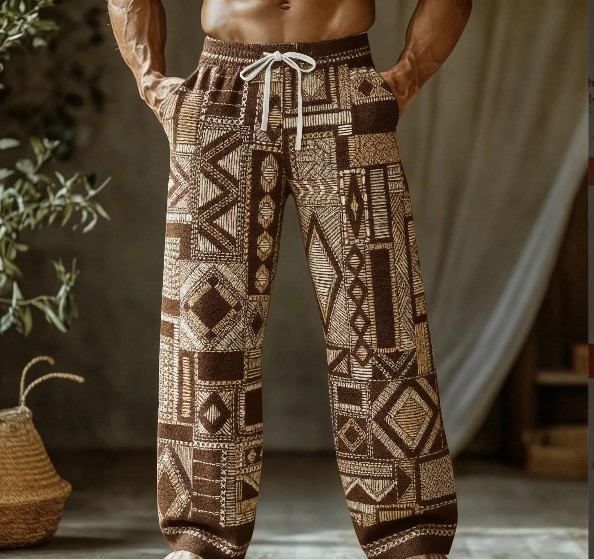 Men's Summer Thin Quick-Dry Hawaiian Tropical Style American Retro Loose Straight Leg Casual Pants