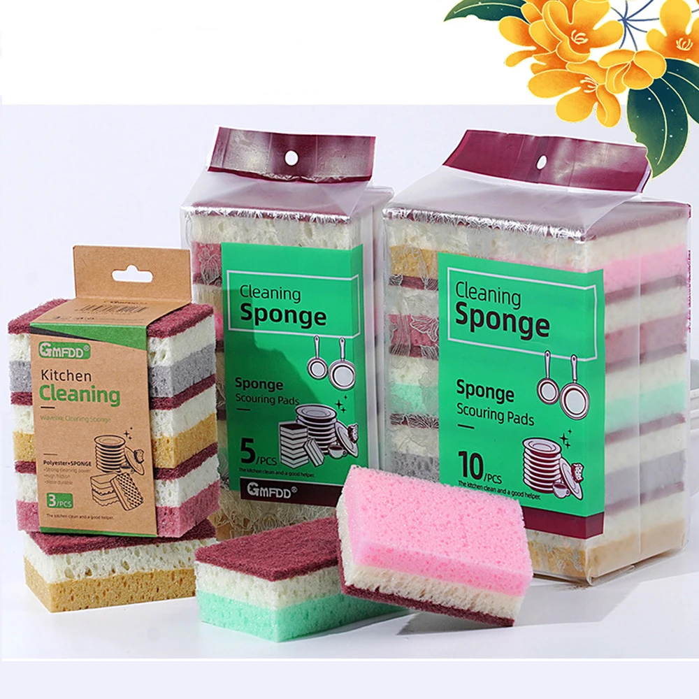 Three-color High-foaming Seaweed Honeycomb Cleaning Sponge For Scrubbing Dishes, Pots, Kitchen Sponge, Scouring Pad