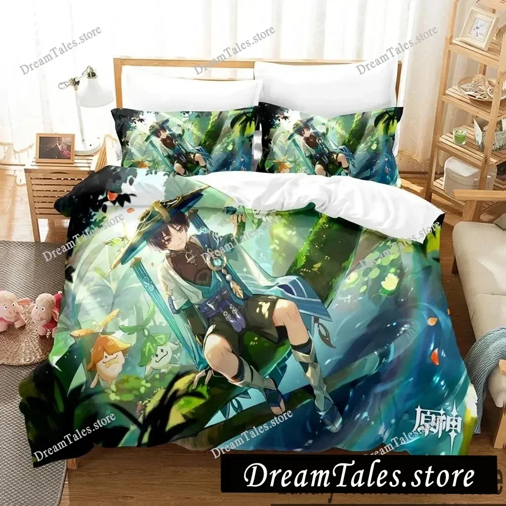 Anime Game Genshin Impact Scaramouche Bedding Set Boys Girls Twin Queen Size Duvet Cover Pillowcase Bed Kids Home Textileextile